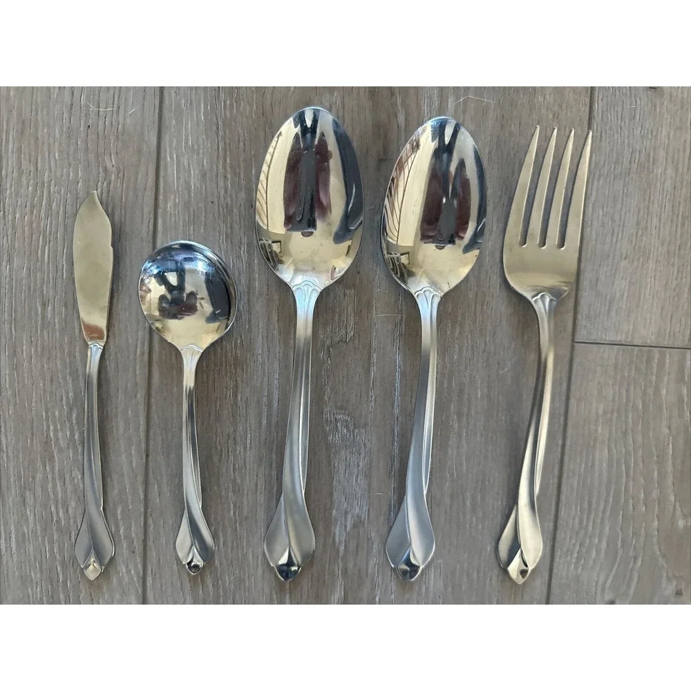 5 PCs Oneida TRIBECA Serving Set Spoons Fork Butter‎ Spreader Satin Stainless